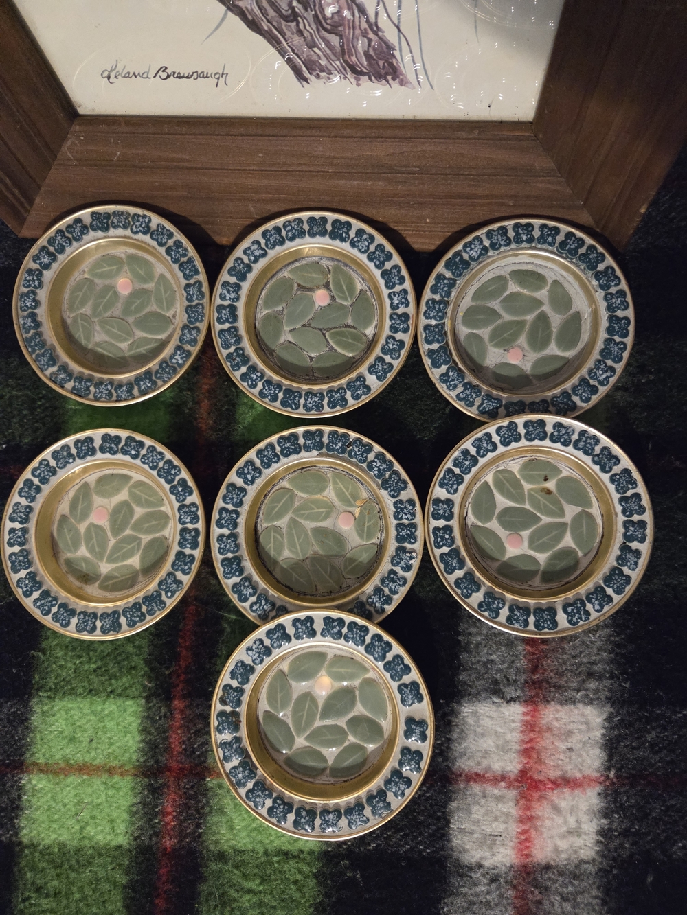 Ashtray trinket dish lot vintage made in Japan green & blue set of 7